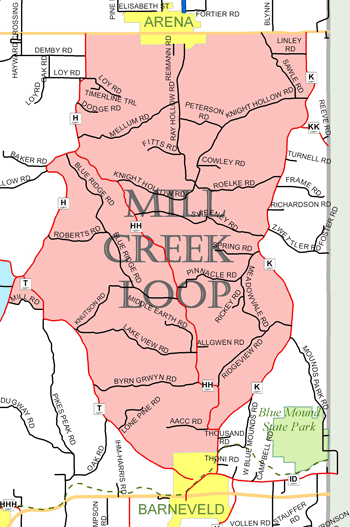 Mill Creek Loop, Cycle Southwest Wisconsin FREE Bicycle Map